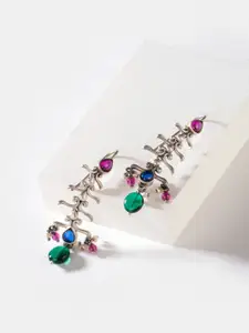 SHAYA Silver-Toned Contemporary Drop Earrings