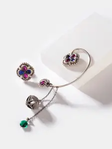 SHAYA Silver-Toned & Blue Contemporary Drop Earrings