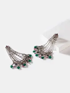 SHAYA Women Green 925 Silver Contemporary Oxidised Drop Earrings