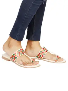 XE Looks Women Cream-Coloured One Toe Flats with Embroidered