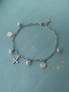 MANNASH Women Sterling Silver Pearls Silver-Plated Link Bracelet