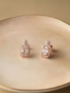 MANNASH Rose Gold-Plated Square Studs Earrings