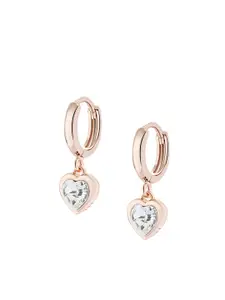 Ted Baker Rose Gold-Toned & White Crystal Studded Heart Shaped Hoop Earrings