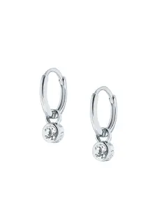 Ted Baker Silver-Toned & White Crystal Studded Classic Hoop Earrings