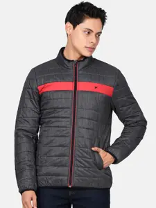 t-base Men Grey Red Colourblocked Windcheater Padded Jacket