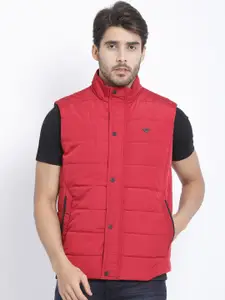 t-base Men Red Windcheater Cotton Puffer Jacket