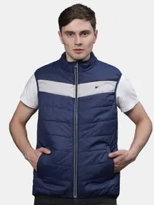 t-base Men Blue Colourblocked Insulator Puffer Jacket