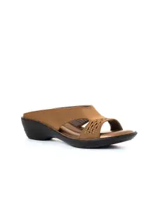 Khadims Brown Wedge Sandals with Laser Cuts
