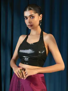 Soch Black Embellished Georgette Saree Blouse