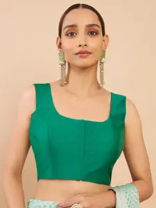 Soch Teal Blue Solid Taffeta Saree Blouse