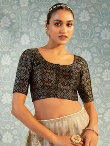 Soch Black Woven Design Silk Saree Blouse