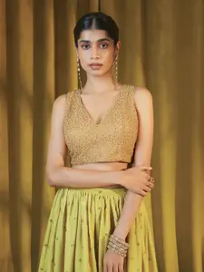 Soch Women Gold-Coloured Embroidered Saree Blouse