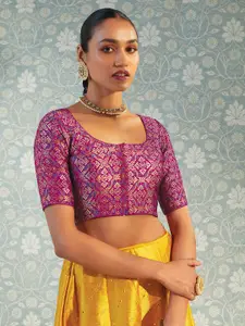 Soch Maroon Printed Silk Saree Blouse