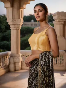 Soch Women Gold-Coloured Solid Tissue Saree Blouse