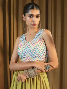 Soch White & Pink Embroidered Saree Blouse