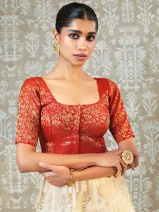 Soch Red Woven Design Silk Saree Blouse