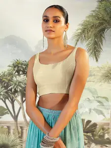 Soch Women Cream Solid Tissue Sleeveless Saree Blouse