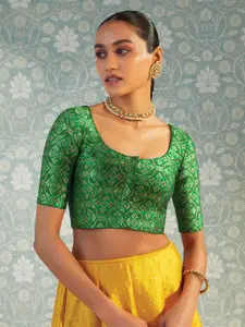 Soch Green Printed Saree Blouse