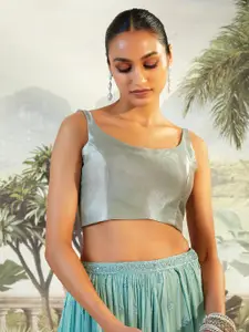 Soch Grey Solid Silk Saree Blouse