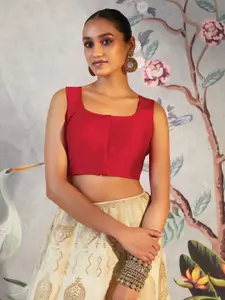 Soch Red Solid Taffeta Saree Blouse