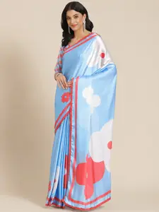 Kalista Turquoise Blue & White Floral Saree
