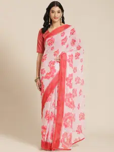 Kalista White & Red Floral Gotta Patti Saree