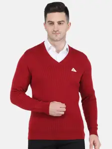 Monte Carlo Men Red Ribbed Pullover