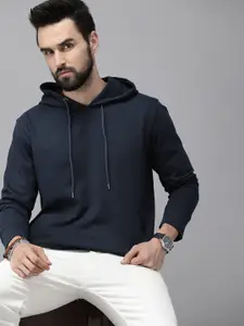 Roadster Men Navy Blue Solid Hooded Sweatshirt
