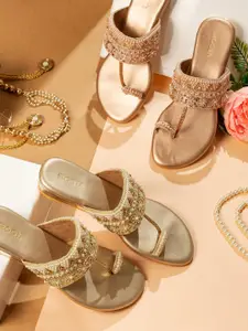 Rocia Women Gold-Toned Embellished Ethnic One Toe Flats