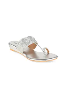 Rocia Women Silver-Toned Embellished Ethnic One Toe Flats