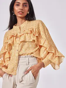 The Label Life Yellow Floral Print Ruffles Crepe Top