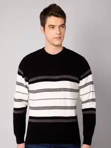 Cantabil Men Black & White Striped Striped Pullover