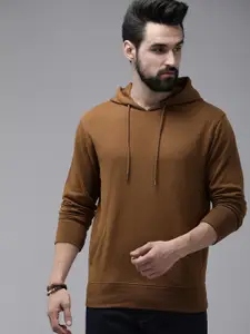 Roadster Men Brown Solid Hooded Sweatshirt