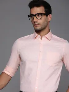 Louis Philippe Men Peach-Coloured Self-Design Slim Fit Floral Pure Cotton Formal Shirt