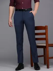 Louis Philippe Men Navy Blue Checked Slim Fit Formal Trousers