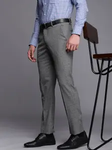 Louis Philippe Men Grey Checked Slim Fit Formal Trousers