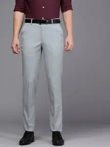 Louis Philippe Men Grey Checked Slim Fit Formal Trousers