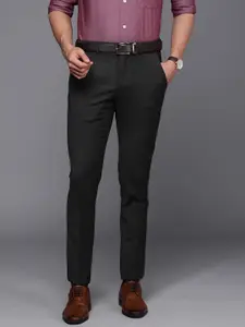 Louis Philippe Men Black Checked Slim Fit Trousers
