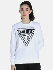 Puma Women White Graphic Crew Printed Outdoor Regular Fit Sweatshirt