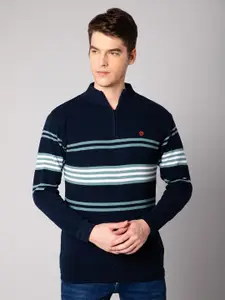 Cantabil Men Navy Blue & Off White Striped Striped Pullover