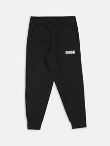 Puma Boys Black Solid Mid-Rise Essential Knitted Cotton Regular Fit Joggers