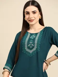 Anouk Women Sea Green Embroidered Thread Work Kurta