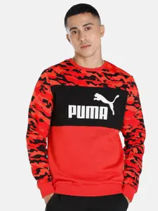 Puma Men Red & Black Essentials+ Camo Crewneck Regular Fit Sweatshirt