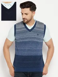 Duke Men Blue & White Reversible Acrylic Sweater Vest
