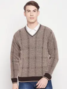 Duke Men Brown Checked Checked Pullover