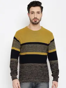 Duke Men Black & Yellow Striped Striped Pullover