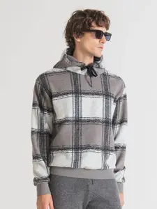 Antony Morato Men Grey Checked Hooded Sweatshirt