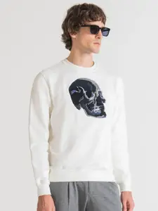 Antony Morato Men Cream-Coloured Printed Sweatshirt