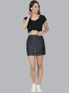 NUEVOSDAMAS Women Black Solid Straight Skirt