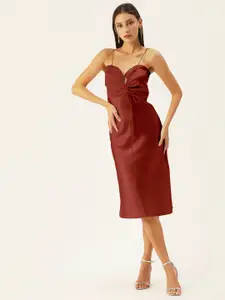 DressBerry Maroon Satin Sheath Dress